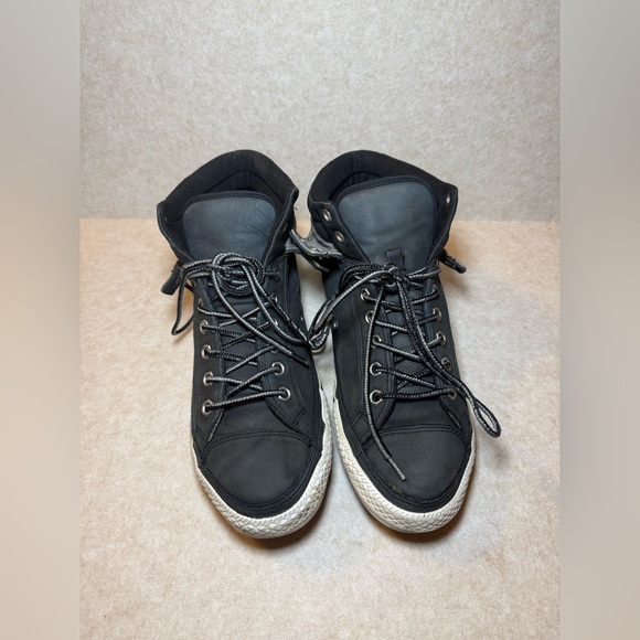 Converse Trainers Fold Down Black Grey Canvas Roll High Tops Men 12 Women 14 - Picture 2 of 9